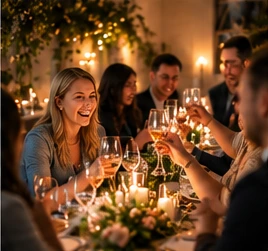 Friends celebrating together at a dinner party