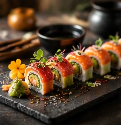 Elegantly presented Japanese sushi platter