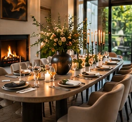Elegant private dining table in a contemporary home
